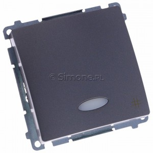 Łącznik krzyżowy z podświetleniem typu LED w kolorze niebieskim Inox Met. Simon Basic - Widok z przodu