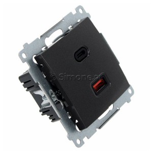 Ładowarka 2xUSB C+A 30W 5-9-12V Quick Charge Antracyt Simon 54 - Widok z boku