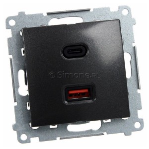 Ładowarka 2xUSB C+A 30W 5-9-12V Quick Charge Antracyt Simon 54 - Widok z przodu