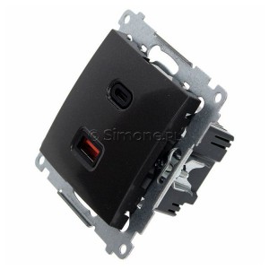 Ładowarka 2xUSB C+A 30W 5-9-12V Quick Charge Antracyt Simon 54 - Widok z przodu
