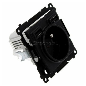 Gniazdo pojedyncze z bolcem uziemiającym i zintegrowaną ładowarką 2xUSB Typ-A+C 10W 2.1A 5V Czarny Mat Simon 55 - Widok z boku