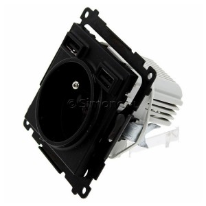 Gniazdo pojedyncze z bolcem uziemiającym i zintegrowaną ładowarką 2xUSB Typ-A+C 10W 2.1A 5V Czarny Mat Simon 55 - Widok z przodu