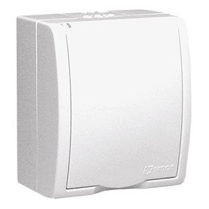 AQGZ1/11 Gniazdo hermetyczne z bolcem uziemiającym i klapką w kolorze wyrobu Biały Simon Aquarius - Widok z przodu