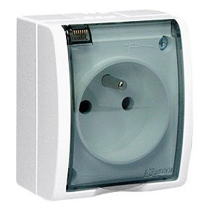 AQGZ1/11A Gniazdo hermetyczne z bolcem uziemiającym i klapką transparentną Biały Simon Aquarius - Widok z przodu