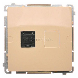 BM61.01/12 Gniazdo komputerowe pojedyncze 1xRJ45 kat.6 z przesłoną przeciwkurzową Beżowy Simon Basic - Widok z przodu