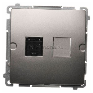 BM61.01/29 Gniazdo komputerowe pojedyncze 1xRJ45 kat.6 z przesłoną przeciwkurzową Satynowy Met. Simon Basic - Widok z przodu