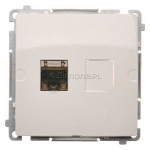 BM61E.01/11 Gniazdo komputerowe pojedyncze 1xRJ45 kat.6 ekranowane z przesłoną przeciwkurzową Biały Simon Basic - Widok z przodu