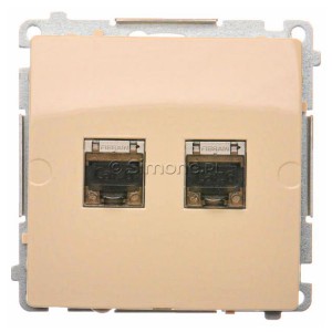 BM62E.01/12 Gniazdo komputerowe podwójne 2xRJ45 kat.6 ekranowane z przesłoną przeciwkurzową Beżowy Simon Basic - Widok z przodu