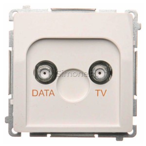 BMAD1.01/11 Gniazdo antenowe TV-DATA, dwa porty wyjściowe typu F Biały Simon Basic - Widok z przodu