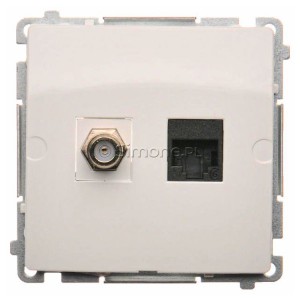 BMAFRJ45.01/11 Gniazdo antenowe SAT pojedyncze + Gniazdo komputerowe kat.6 Biały Simon Basic - Widok z przodu