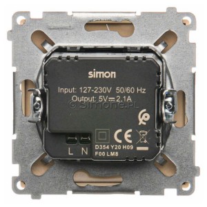 Ładowarka 2x USB Typ A 10W 2.1A 5V Beżowy Simon Basic - Widok z tyłu)