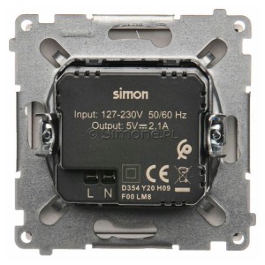 Ładowarka 2x USB Typ A 10W 2.1A 5V Satynowy Met. Simon Basic - Widok z tyłu)