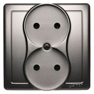 BMG2/29 Gniazdo podwójne bez bolca uziemiającego Satynowy Met. Simon Basic - Widok z przodu