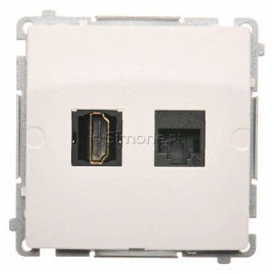 BMGHRJ45.01/11 Gniazdo HDMI pojedyncze + Gniazdo komputerowe kat.6 Biały Simon Basic - Widok z przodu
