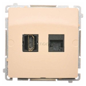 BMGHRJ45.01/12 Gniazdo HDMI pojedyncze + Gniazdo komputerowe kat.6 Beżowy Simon Basic - Widok z przodu