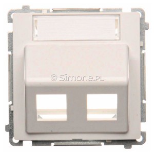 BMGKS2P.01/11 Pokrywa podwójna skośna z mostkiem montażowym i polem opisowym do wkładów typu Keystone Biały Simon Basic - Widok z przodu