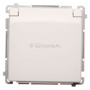 BMGZ1B.01/11 Gniazdo pojedyncze hermetyczne z bolcem uziemiającym do wersji IP44 z klapką w kolorze wyrobu Biały Simon Basic - Widok z przodu