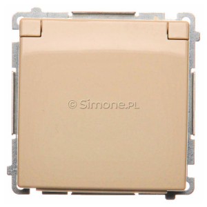BMGZ1B.01/12 Gniazdo pojedyncze hermetyczne z bolcem uziemiającym do wersji IP44 z klapką w kolorze wyrobu Beżowy Simon Basic - Widok z przodu