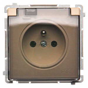 BMGZ1B.01/12A Gniazdo pojedyncze hermetyczne z bolcem uziemiającym do wersji IP44 z klapką transparentną Beżowy Simon Basic - Widok z przodu