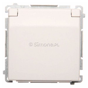 BMGZ1BZ.01/11 Gniazdo pojedyncze hermetycznez bolcem uziemiającym i przesłonami torów prądowych z klapką w kolorze wyrobu Biały Simon Basic - Widok z przodu