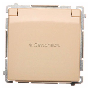 BMGZ1BZ.01/12 Gniazdo pojedyncze hermetycznez bolcem uziemiającym i przesłonami torów prądowych z klapką w kolorze wyrobu Beżowy Simon Basic - Widok z przodu