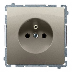 BMGZ1Z.01/29 Gniazdo pojedyncze z bolcem uziemiającym i przesłonami torów prądowych Satynowy Met. Simon Basic - Widok z przodu