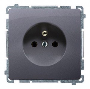 BMGZ1Z.01/43 Gniazdo pojedyncze z bolcem uziemiającym i przesłonami torów prądowych Srebrny Mat. Simon Basic - Widok z przodu