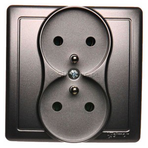 BMGZ2/21 Gniazdo podwójne z bolcem uziemiającym Inox Met. Simon Basic - Widok z przodu