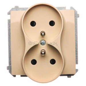 BMGZ2MZ.01/12 Gniazdo podwójne z bolcem uziemiającym i przesłonami torów prądowych Beżowy Simon Basic - Widok z przodu