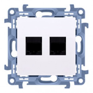 C62E.01/11 Gniazdo komputerowe podwójne RJ45 kat. 6 ekranowane Biały Simon 10 - Widok z przodu