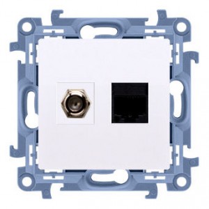 CASFRJ455.01/11 Gniazdo antenowe SAT pojedyncze + Gniazdo komputerowe kat.6 Biały Simon 10 - Widok z przodu