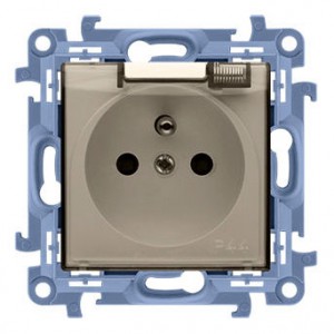 CGZ1BU.01/41A Gniazdo hermetyczne z bolcem uziemiającymi i klapką transparentną Kremowy Simon 10 - Widok z przodu