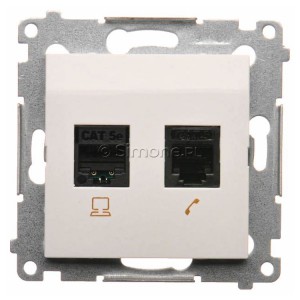 D5T.01/11 Gniazdo komputerowe RJ45 kategoria kat. 5e + gniazdo telefoniczne RJ12 Biały Simon 54 - Widok z przodu