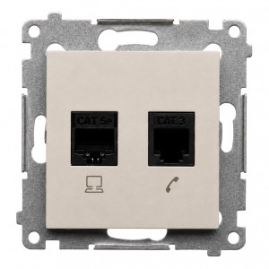 D5T.01/42 Gniazdo komputerowe RJ45 kategoria kat. 5e + gniazdo telefoniczne RJ12 Kaszmirowy Simon 54 - Widok z przodu