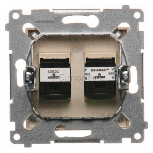 Gniazdo komputerowe RJ45 kategoria kat. 5e + gniazdo telefoniczne RJ12 Złoty Mat Simon 54 - Widok z tyłu)