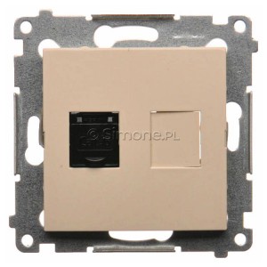 D61.01/41 Gniazdo komputerowe pojedyncze RJ45 kat. 6 z przesłoną przeciwkurzową Kremowy Simon 54 - Widok z przodu