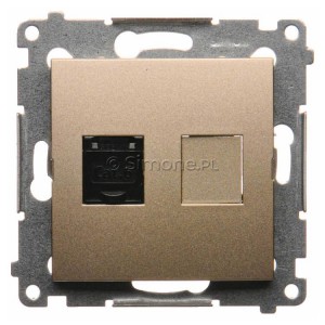 D61.01/44 Gniazdo komputerowe pojedyncze RJ45 kat. 6 z przesłoną przeciwkurzową Złoty Mat Simon 54 - Widok z przodu