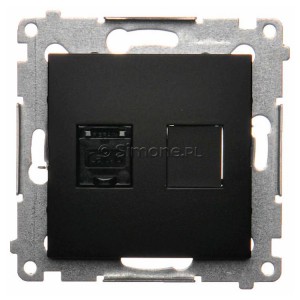 D61.01/49 Gniazdo komputerowe pojedyncze RJ45 kat. 6 z przesłoną przeciwkurzową Czarny Mat Simon 54 - Widok z przodu