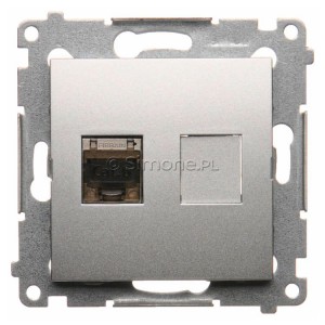 D61E.01/43 Gniazdo komputerowe pojedyncze RJ45 kat. 6 ekranowane z przesłoną przeciwkurzową Srebrny Mat Simon 54 - Widok z przodu