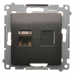 D61E.01/48 Gniazdo komputerowe pojedyncze RJ45 kat. 6 ekranowane z przesłoną przeciwkurzową Antracyt Simon 54 - Widok z przodu
