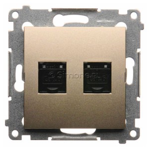 D62.01/44 Gniazdo komputerowe podwójne 2xRJ45 kat. 6 z przesłoną przeciwkurzową Złoty Mat Simon 54 - Widok z przodu