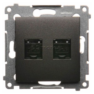 D62.01/48 Gniazdo komputerowe podwójne 2xRJ45 kat. 6 z przesłoną przeciwkurzową Antracyt Simon 54 - Widok z przodu