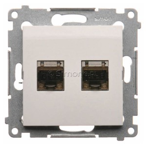 D62E.01/11 Gniazdo komputerowe podwójne 2xRJ45 kat. 6 ekranowane z przesłoną przeciwkurzową Biały Simon 54 - Widok z przodu