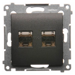 D62E.01/48 Gniazdo komputerowe podwójne 2xRJ45 kat. 6 ekranowane z przesłoną przeciwkurzową Antracyt Simon 54 - Widok z przodu
