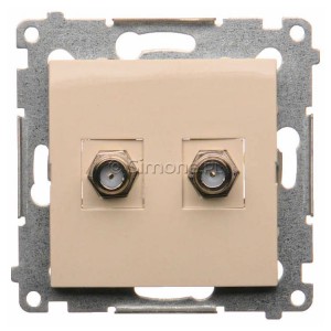 DASF2.01/41 Gniazdo antenowe SAT typu F podwójne Kremowy Simon 54 - Widok z przodu