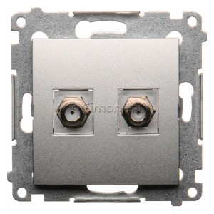 DASF2.01/43 Gniazdo antenowe SAT typu F podwójne Srebrny Mat Simon 54 - Widok z przodu