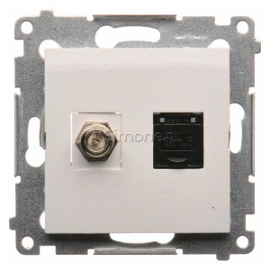DASFRJ45.01/11 Gniazdo antenowe SAT pojedyncze + Gniazdo komputerowe kat.6 Biały Simon 54 - Widok z przodu