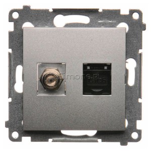 DASFRJ45.01/43 Gniazdo antenowe SAT pojedyncze + Gniazdo komputerowe kat.6 Srebrny Mat Simon 54 - Widok z przodu