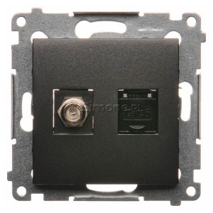 DASFRJ45.01/48 Gniazdo antenowe SAT pojedyncze + Gniazdo komputerowe kat.6 Antracyt Simon 54 - Widok z przodu