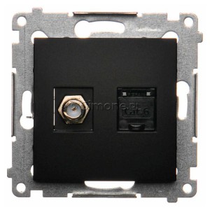 DASFRJ45.01/49 Gniazdo antenowe SAT pojedyncze + Gniazdo komputerowe kat.6 Czarny Mat Simon 54 - Widok z przodu
